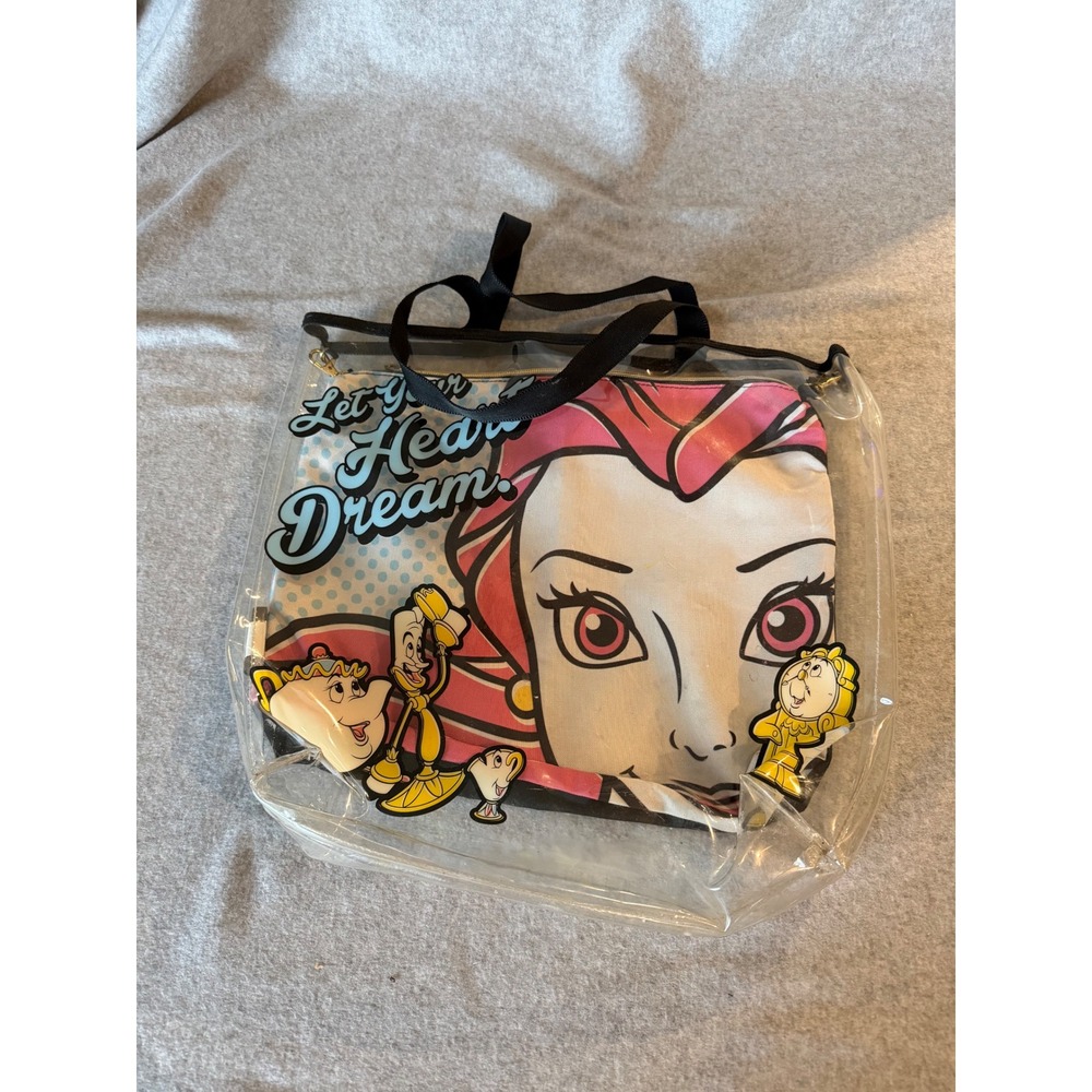 Disney Princess Beauty and the Beast Clear Tote Bag Set Belle Pouch 2-in-1